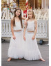 Two Piece Lace Polka Dot Tulle Ankle Length Flower Girl Dress